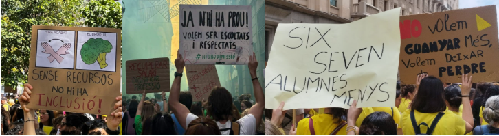 Recopilació de les pancartes portades a la manifestació pels docents. (Paula Fernández)