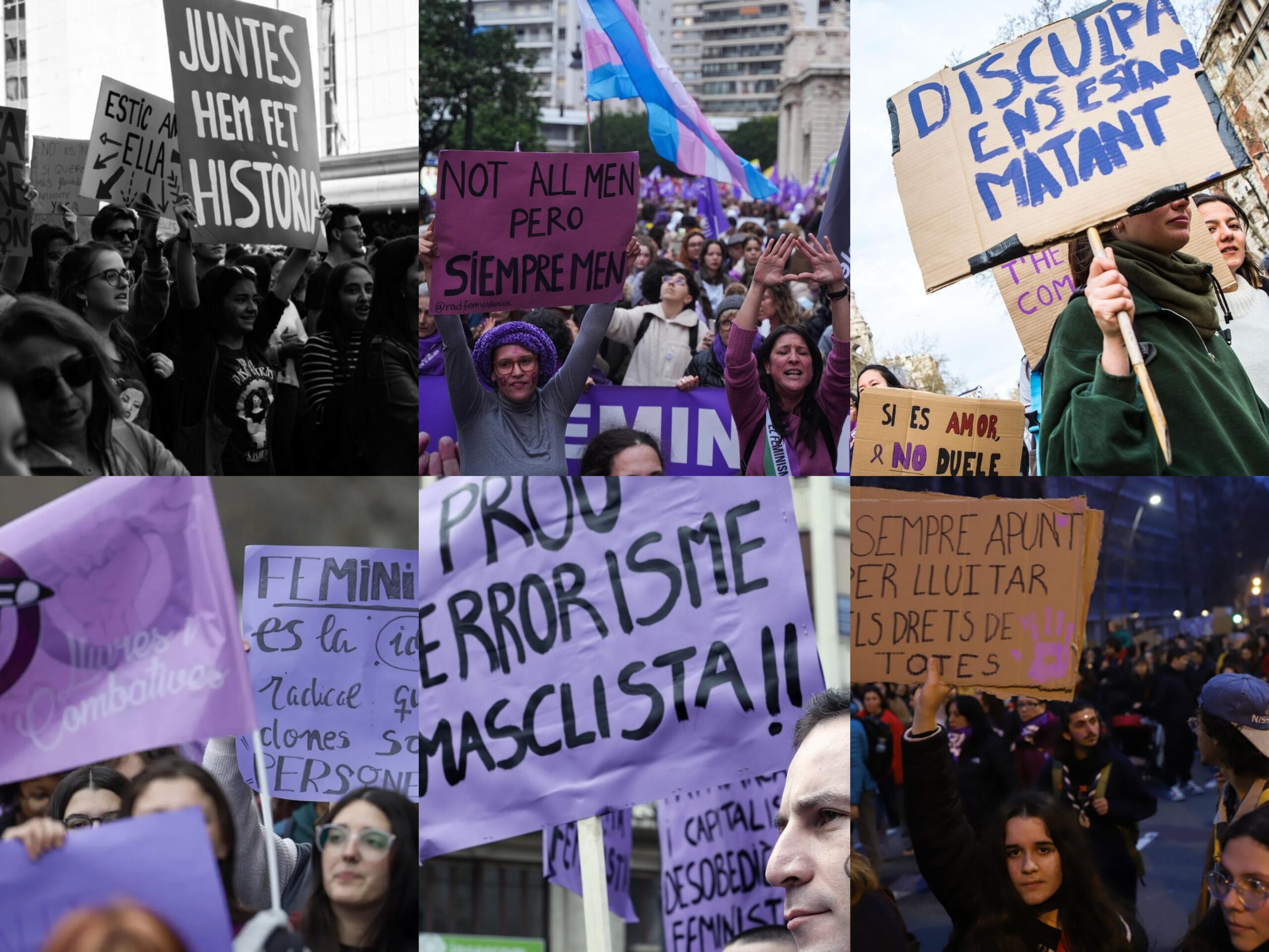 Diverses manifestacions feministes on es veuen pancartes que denuncien el masclisme i reclamen respecte, igualtat i llibertat